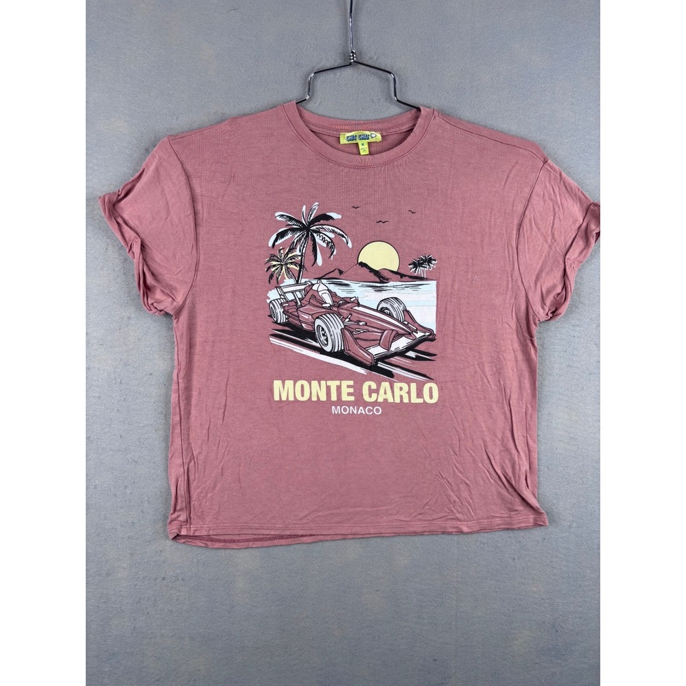 Chit Chat Monte Carlo Monaco Graphic T-Shirt Pink Race Car Boxy Crop Top Medium